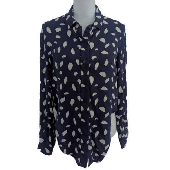 Reformation Tie-Front Splatter Print Long Sleeve Button Down Blouse - Picture 4 of 6